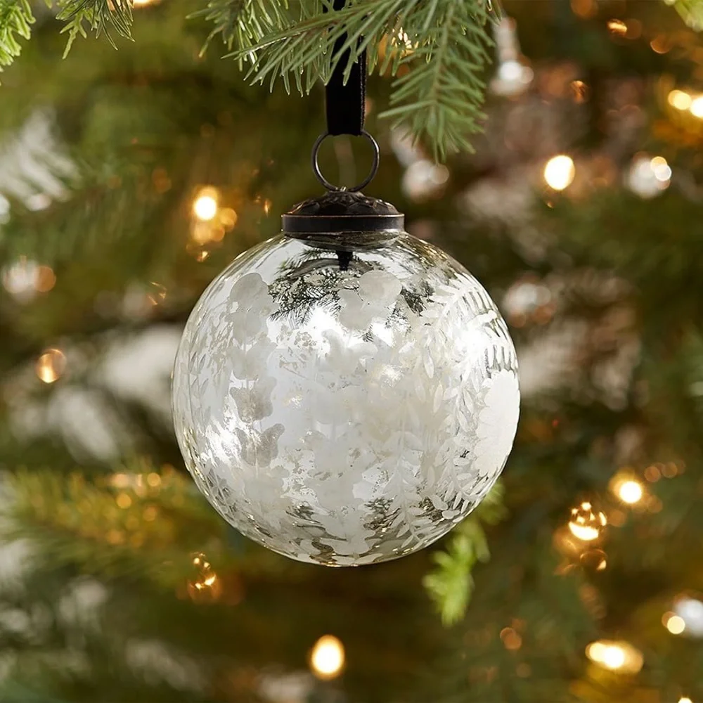 [Pottery Barn] NWT Small Etched Mercury Glass Ball Christmas Ornament